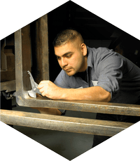 Technician inspecting a fork